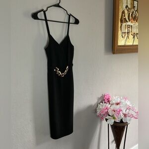 Black Dress with Gold Chain Detail